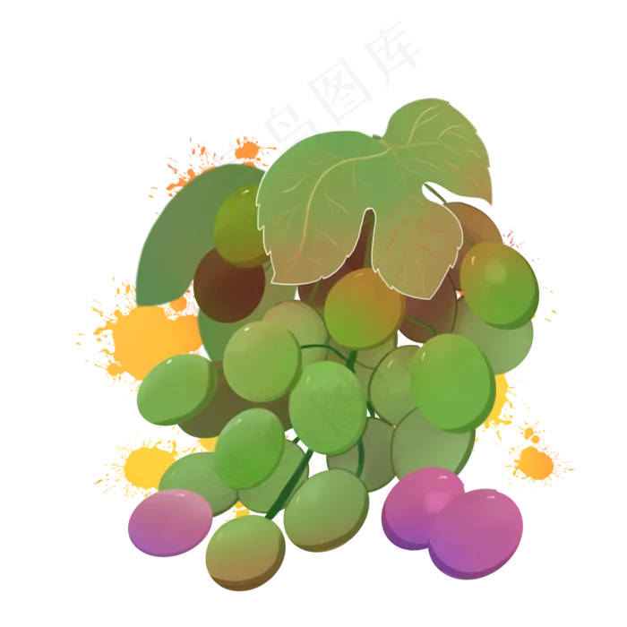 葡萄水果绿色提子PNG绿紫(2048X2048(DPI:300))psd模版下载