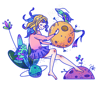 抱着卡通圆球的女孩免扣图