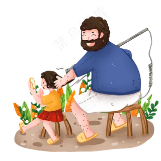 爸爸用吸尘器给女儿扎辫子