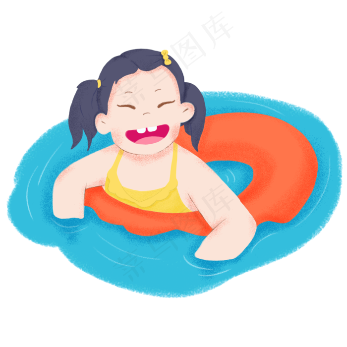 大暑小暑清凉消暑卡通女孩游泳