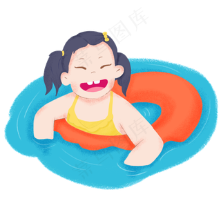 大暑小暑清凉消暑卡通女孩游泳