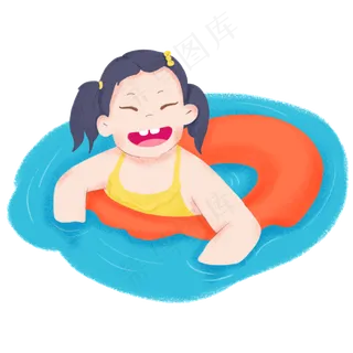 大暑小暑清凉消暑卡通女孩游泳
