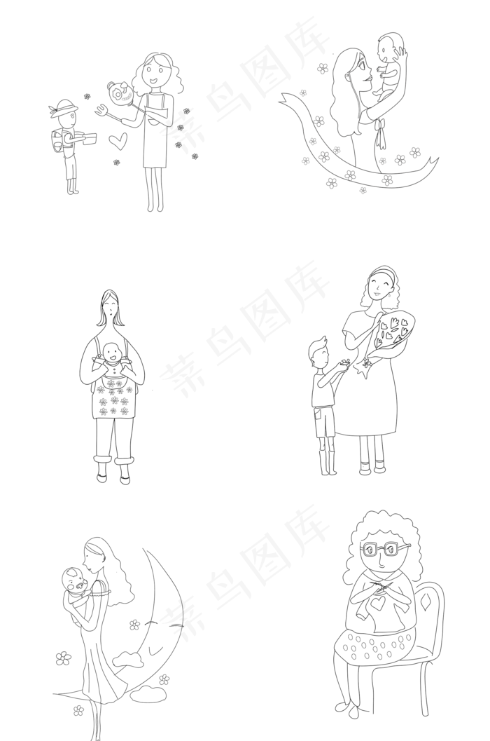 母亲节母亲形象线稿(2000X3020(DPI:300))psd模版下载