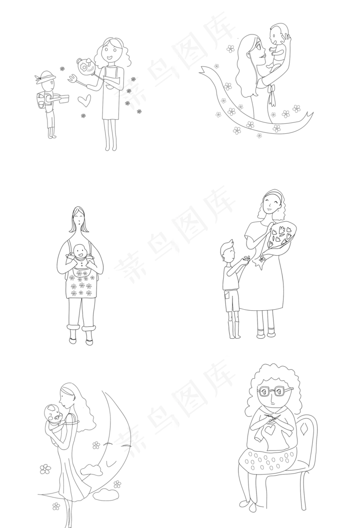 母亲节母亲形象线稿(2000X3020(DPI:300))psd模版下载