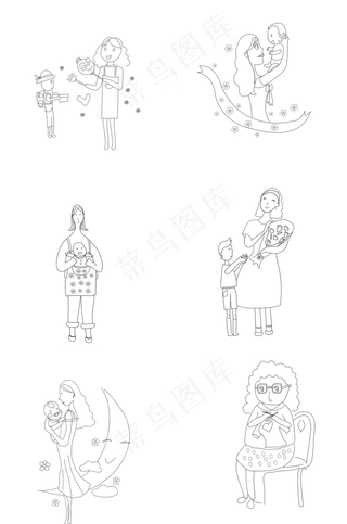 母亲节母亲形象线稿