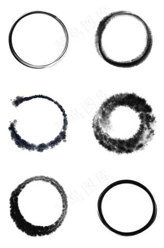 中国古风水墨圆形毛笔边框