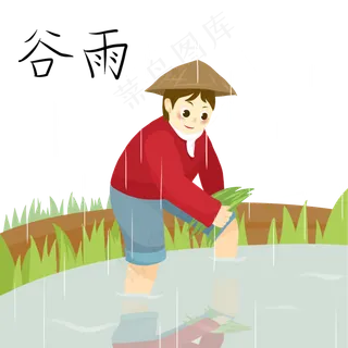谷雨插秧的小男孩