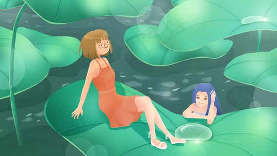 夏天立夏小清新坐荷叶上配图