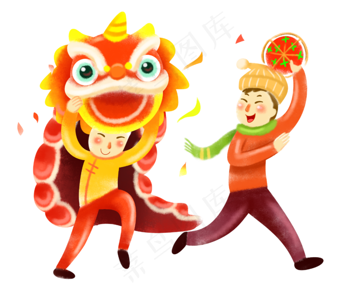 春节新年快舞龙舞狮,免抠元素(2900X2400(DPI:300))psd模版下载