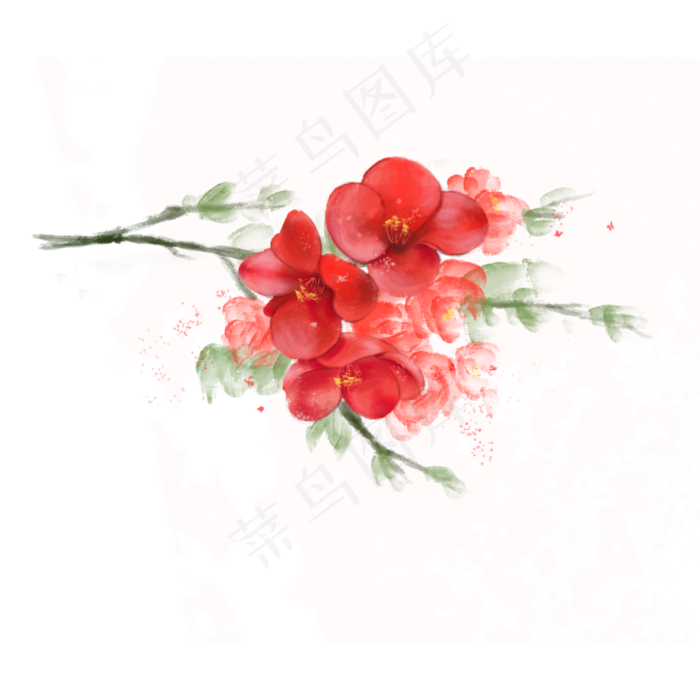 红色海棠花水彩手绘免抠PNG