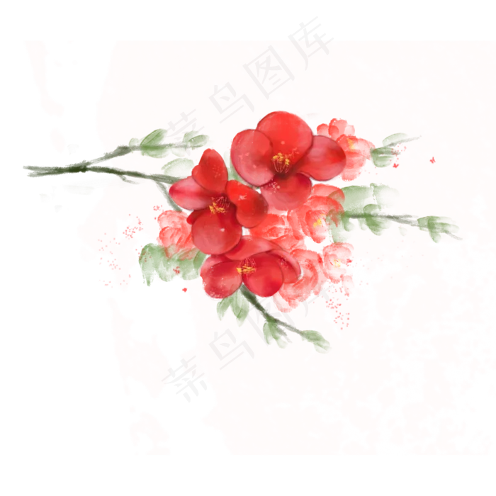 红色海棠花水彩手绘免抠PNG(2000X2000(DPI:300))psd模版下载