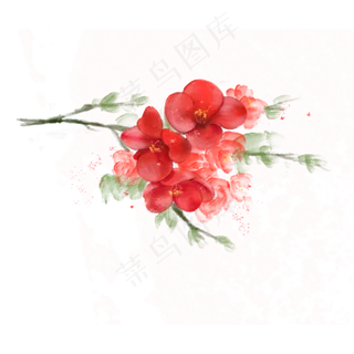 红色海棠花水彩手绘免抠PNG