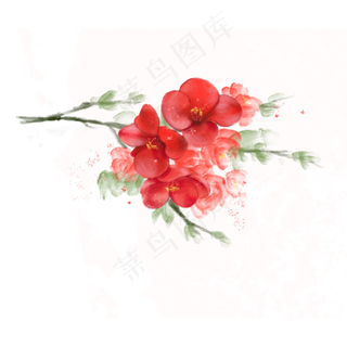 红色海棠花水彩手绘免抠PNG