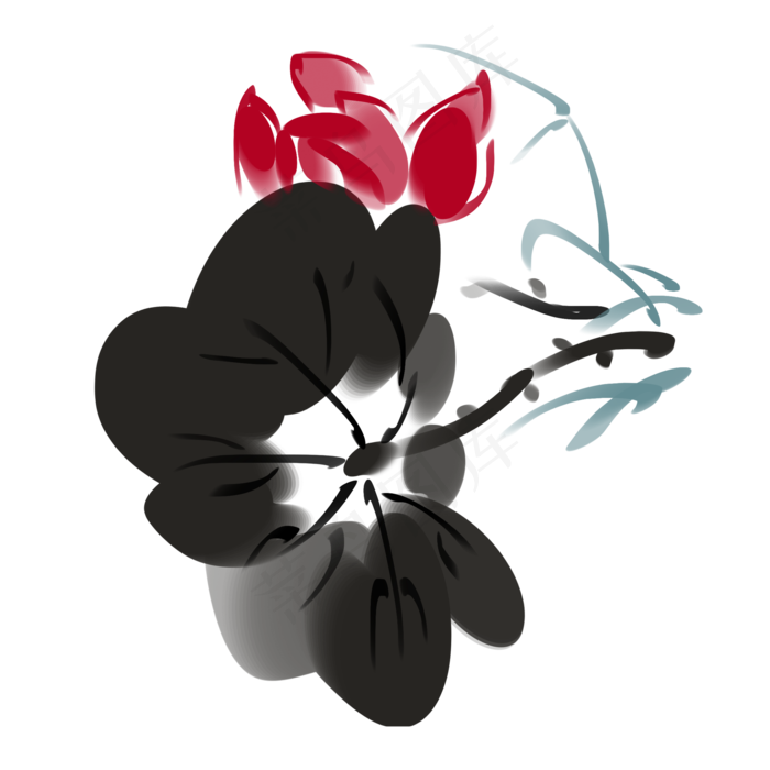 水墨荷花花朵插画