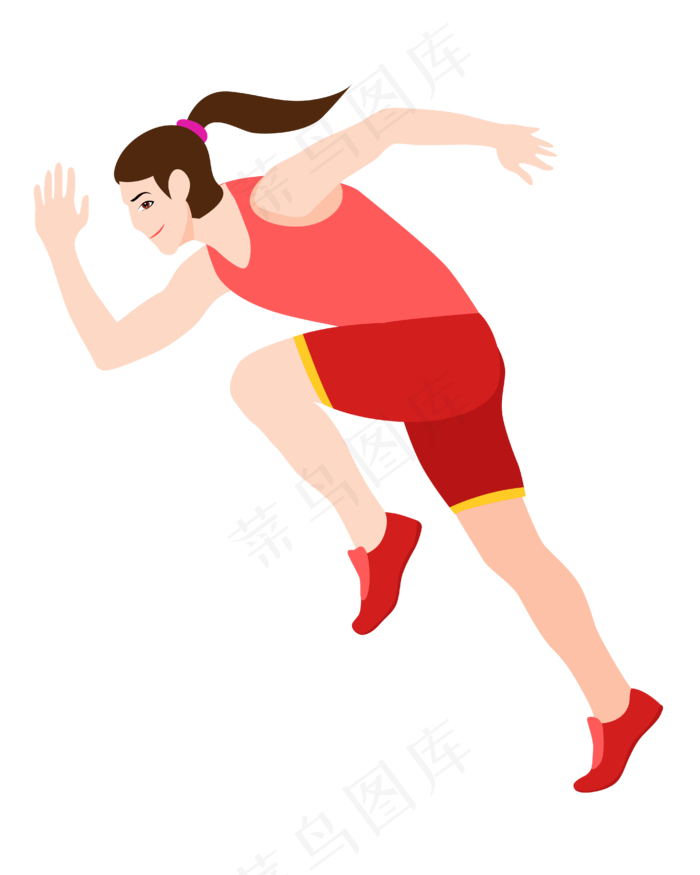 矢量免扣卡通女孩跑步