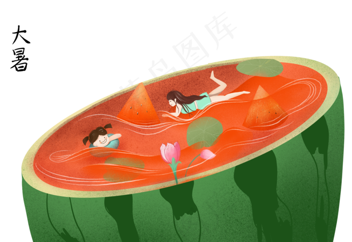 在西瓜里游泳的女孩(2000X1373(DPI:300))psd模版下载