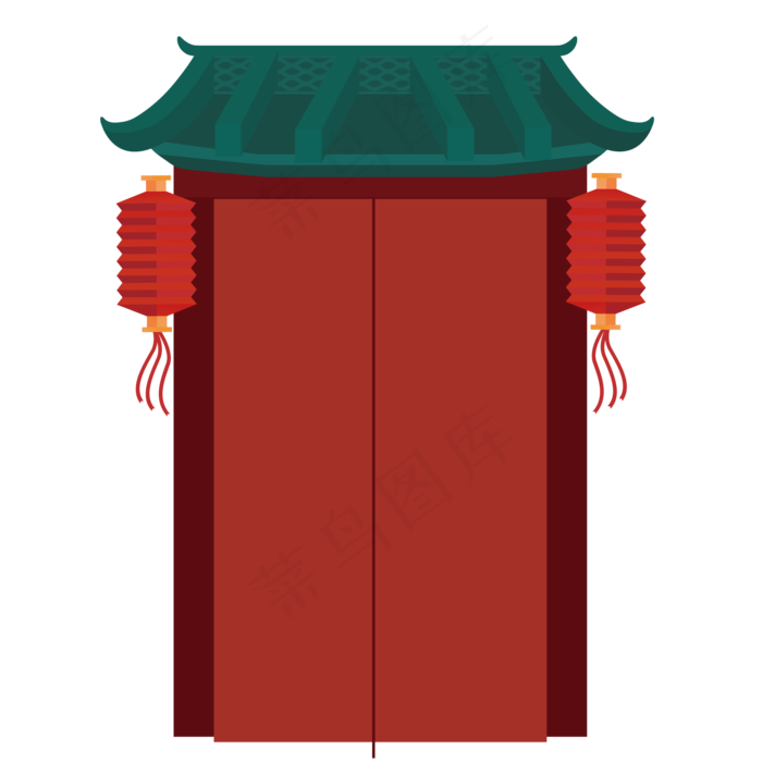 彩色春节传统房屋建筑,免抠元素