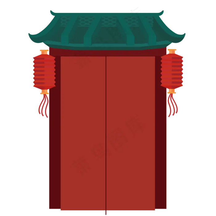 彩色春节传统房屋建筑,免抠元素(2000*2000px 300 dpi )ai矢量模版下载