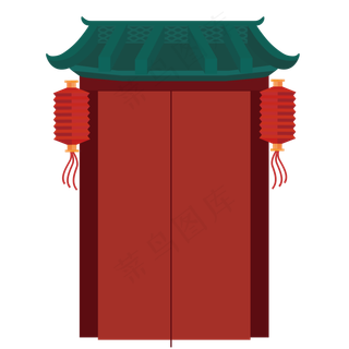 彩色春节传统房屋建筑,免抠元素