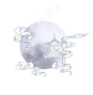 手绘古风月亮祥云插图