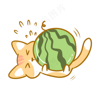 橘猫抱着西瓜