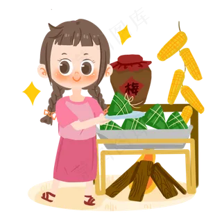 端午节卡通女孩吃粽子PNG素材