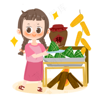 端午节卡通女孩吃粽子PNG素材
