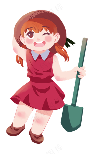 手拿铁铲的小女孩免扣png图片