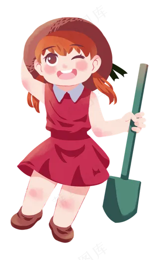 手拿铁铲的小女孩免扣png图片