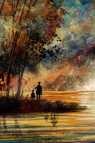 夏日小暑大暑和爸爸一起油画风景