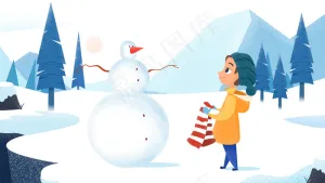 堆雪人小雪大雪节气手绘矢量风格
