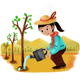 植树节浇水的小女孩
