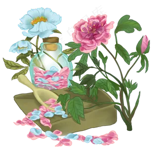 中药草药草本鲜花精油玫瑰菊花,免抠元素