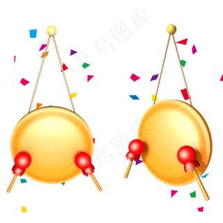 春节立体敲锣锣鼓,免抠元素