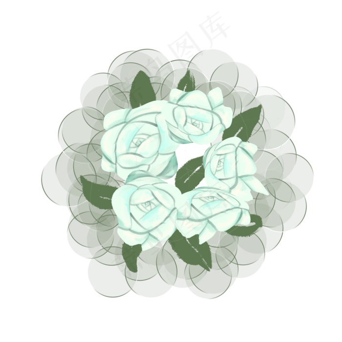 玫瑰花花束叶子求婚绿色白色免扣