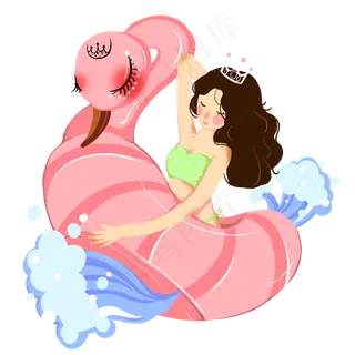 夏天度假粉色游泳圈女孩