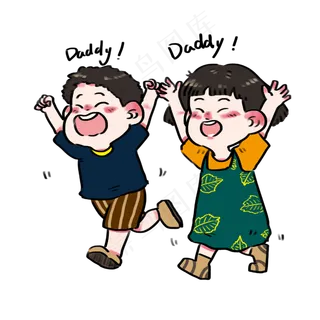父亲节儿子女儿迎接下班回家的爸