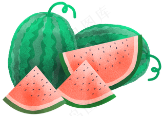 手绘卡通一堆西瓜免扣元素