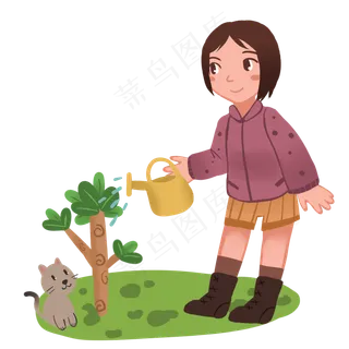 植树节人物和小狗