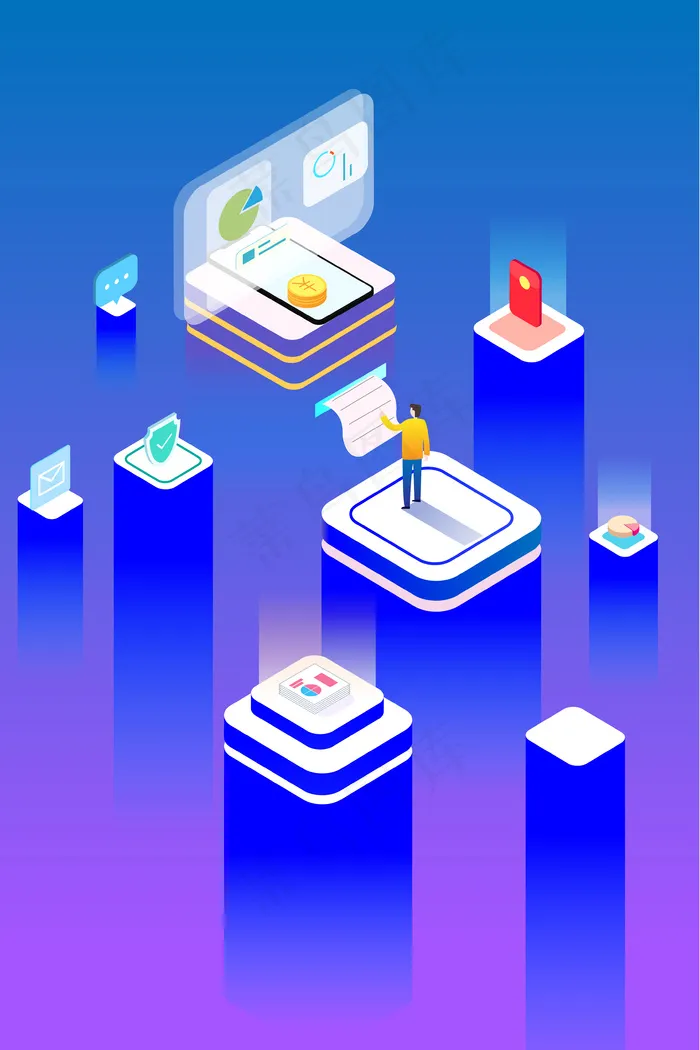 蓝色扁平风概念理财金融(3545*5315px 300 dpi )ai矢量模版下载