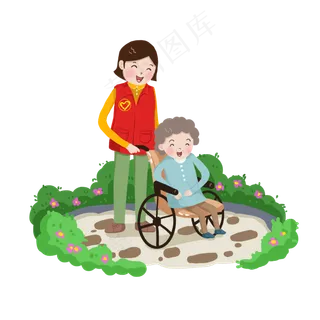 卡通志愿者服务帮助老年人