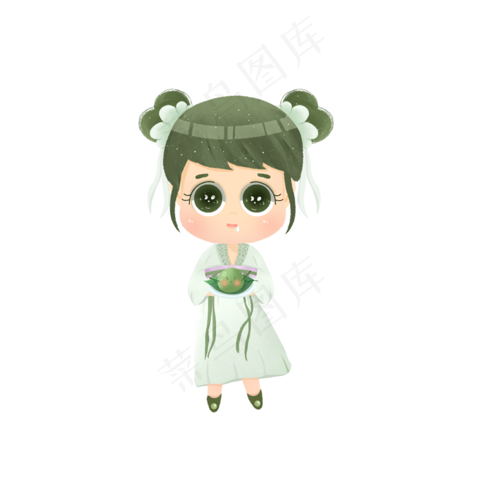 Q版清明节可爱青团女孩端着一盘