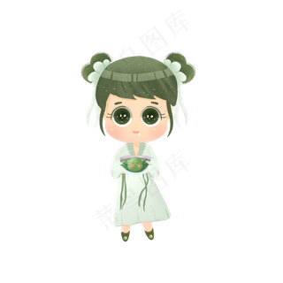 Q版清明节可爱青团女孩端着一盘