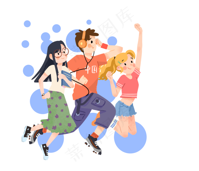 青年节青年人物装饰画,免抠元素