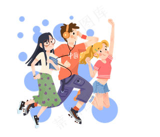 青年节青年人物装饰画,免抠元素