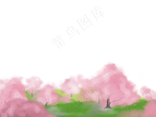 山水装饰底框桃花林春天春光绿色,免抠元素
