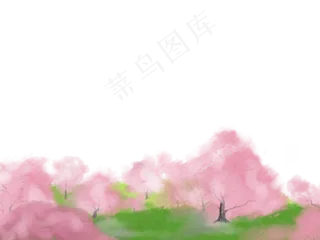 山水装饰底框桃花林春天春光绿色,免抠元素