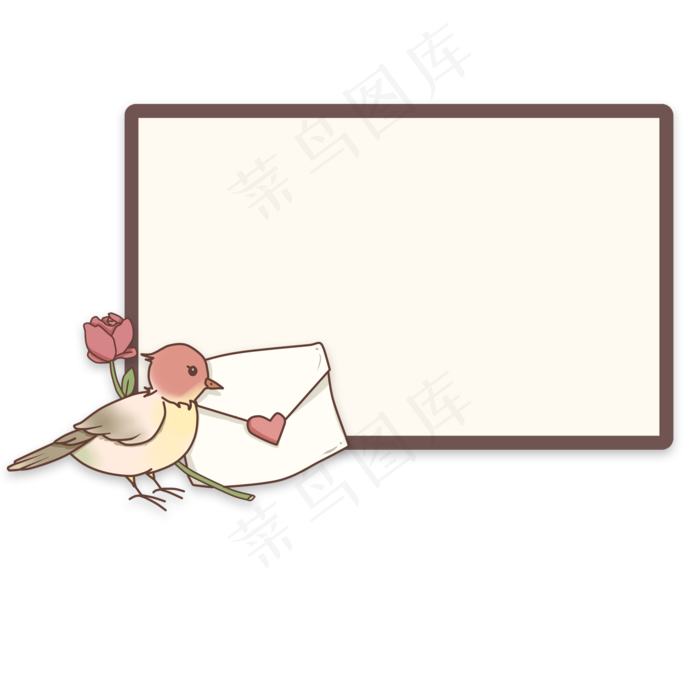 浪漫小鸟信封文本框,免抠元素