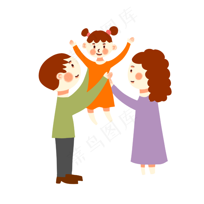 手绘矢量免抠卡通可爱一家三口秋
