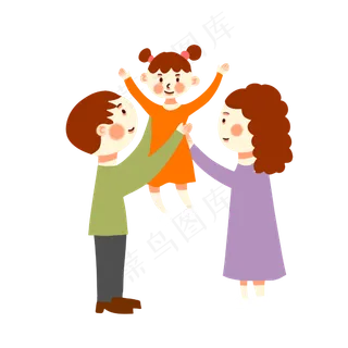 手绘矢量免抠卡通可爱一家三口秋